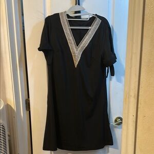 Black Dress with Silver V-Neck Detail